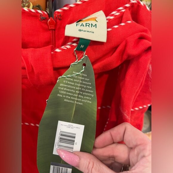 Farm Rio Bow Scalloped Linen Midi Dress, MED NWT - Picture 10 of 11